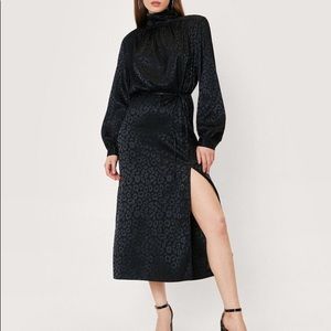 NWT- Animal Jacquard Satin High Neck Midi Dress - US6